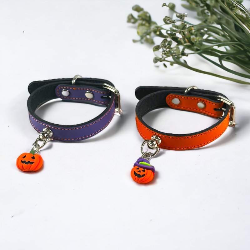 [Public Welfare Dog Collar] 3A Grade British Cow Leather-(Limited) Halloween Dog Collar│Pendant included - Collars & Leashes - Genuine Leather Gray