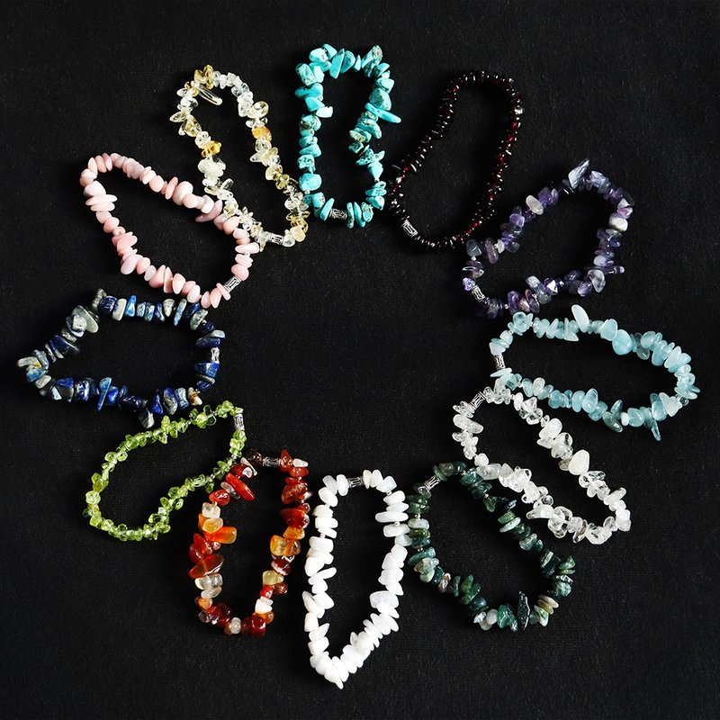 Birthstone Bracelet 925 Silver Natural Gemstone Chips - 手鍊/手環 - 半寶石 多色