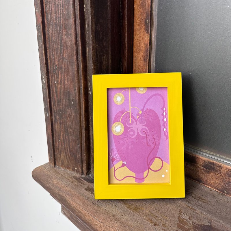 Vase Postcard ・Original Illustration ・Framed Art ・Yellow - กรอบรูป - ไม้ สีเหลือง