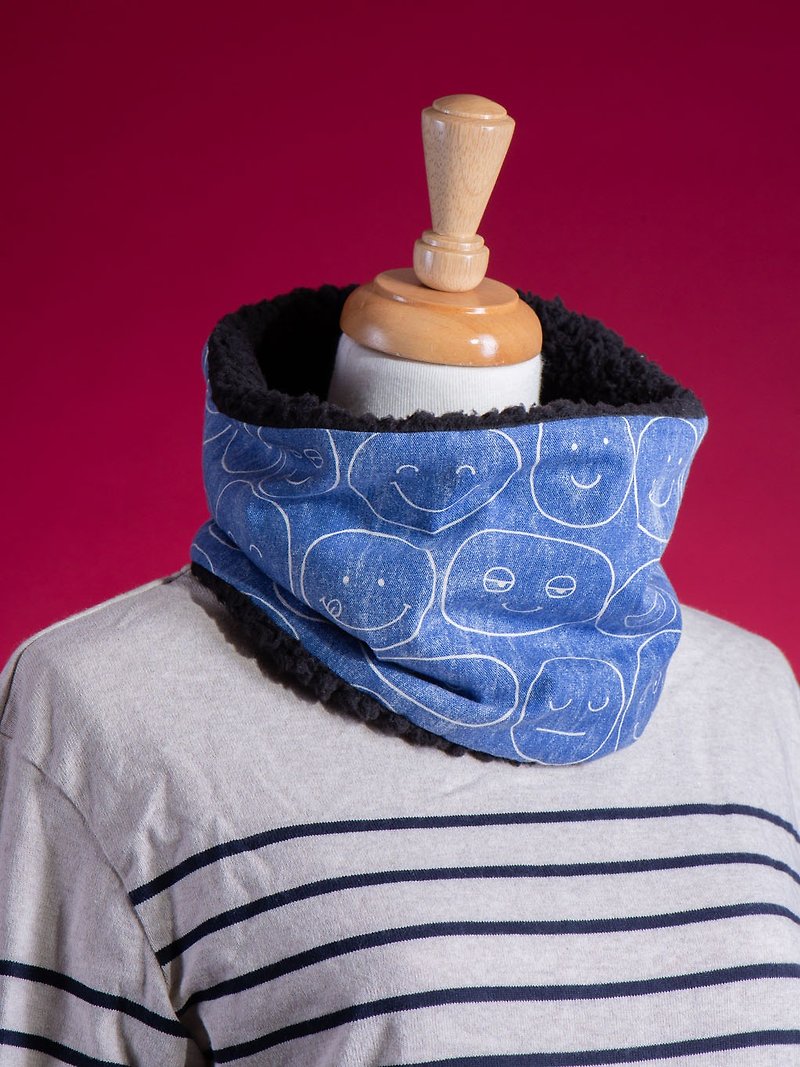 [笑咪咪] neck circumference #颈暖暖套# scarf#寒流#可爱#Christmas exchange gift - Scarves - Cotton & Hemp Blue