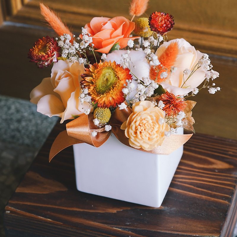 【ドライ鉢花オレンジソーダ】新築祝いの贈り物の第一候補 - ドライフラワー・ブーケ - 寄せ植え・花 オレンジ