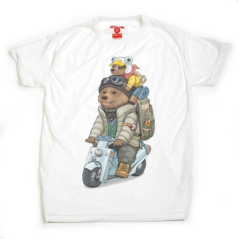 Duo Daddy son Bears ride motorcycle Chapter One T-shirt - Men's T-Shirts & Tops - Cotton & Hemp White