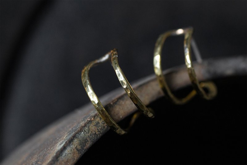 細黃銅雙圈耳環  -  可做夾式耳環 - 耳環/耳夾 - 其他材質 咖啡色