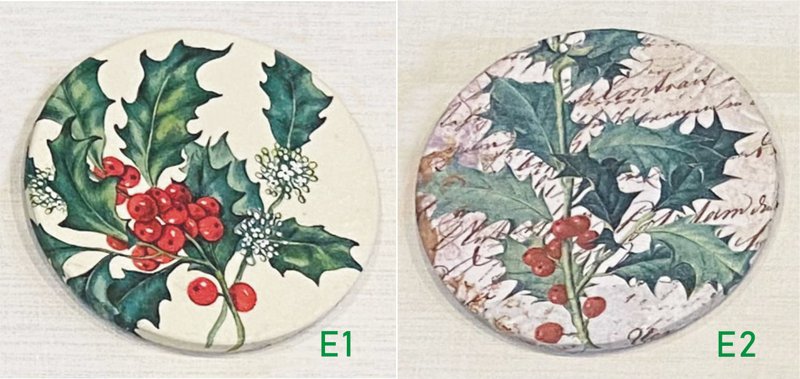 Christmas fu coaster handmade French collage Christmas gift Christmas decoration - ของวางตกแต่ง - ดินเผา สีเขียว