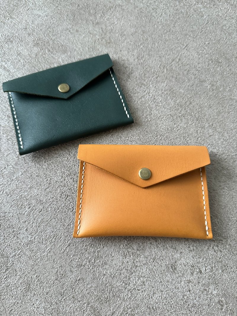 [Refurbished] Yellow Brown Green Envelope Card Holder Wallet - Coin Purses - Genuine Leather Green
