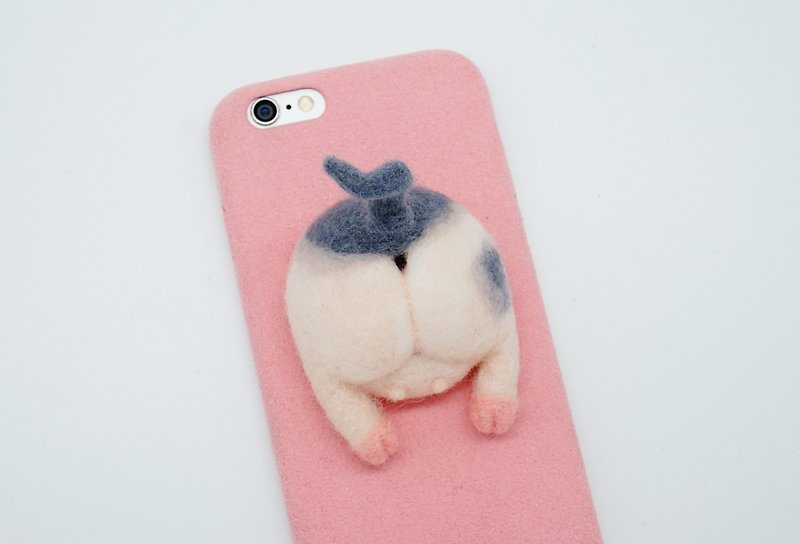 Needle Felting Pig Butt Phone Case Wool Felt 3D Animal Ass Phone Cover Shell - Phone Cases - Wool Pink