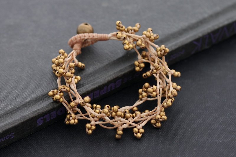 Beige Knotted Brass Bracelets Strand Nature Free Form Nude - สร้อยข้อมือ - ผ้าฝ้าย/ผ้าลินิน สีทอง