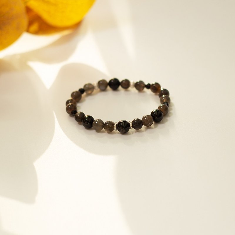 Late Autumn Couple Series-6mm Black Backbone Stone Bracelet - Bracelets - Crystal 