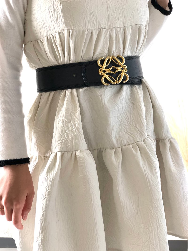 【 日本直送　名牌中古包 】LOEWE ロエベ アナグラム レザー ベルト ブラック vintage ヴィンテージ オールド uszftn - 皮帶/腰帶 - 真皮 黑色