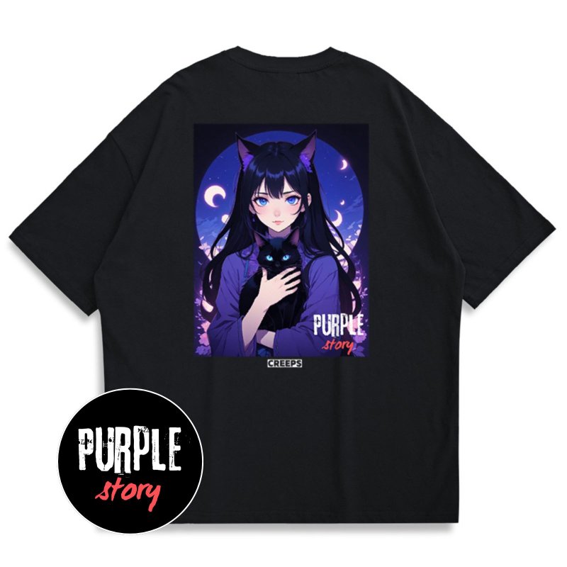 【CREEPS-STORE】Purple Story V2 寬鬆重磅印花T恤 210g - 男 T 恤 - 棉．麻 多色