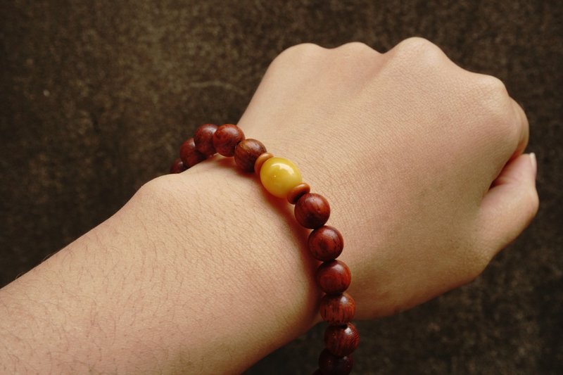 Beeswax, Turquoise, and Sandalwood Bead Bracelet - Bracelets - Wood Brown