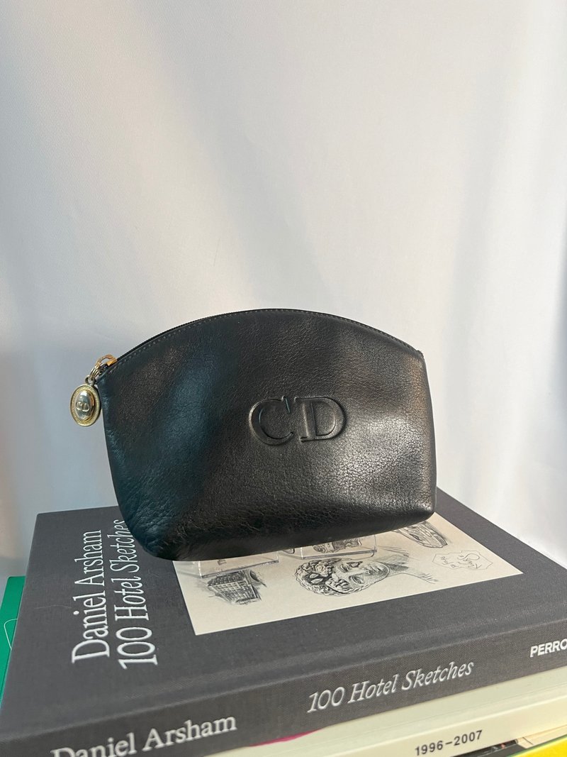 Dior Pouch black leather gold egg zipper pull small clutch bag Japanese second-hand vintage - Messenger Bags & Sling Bags - Genuine Leather Black