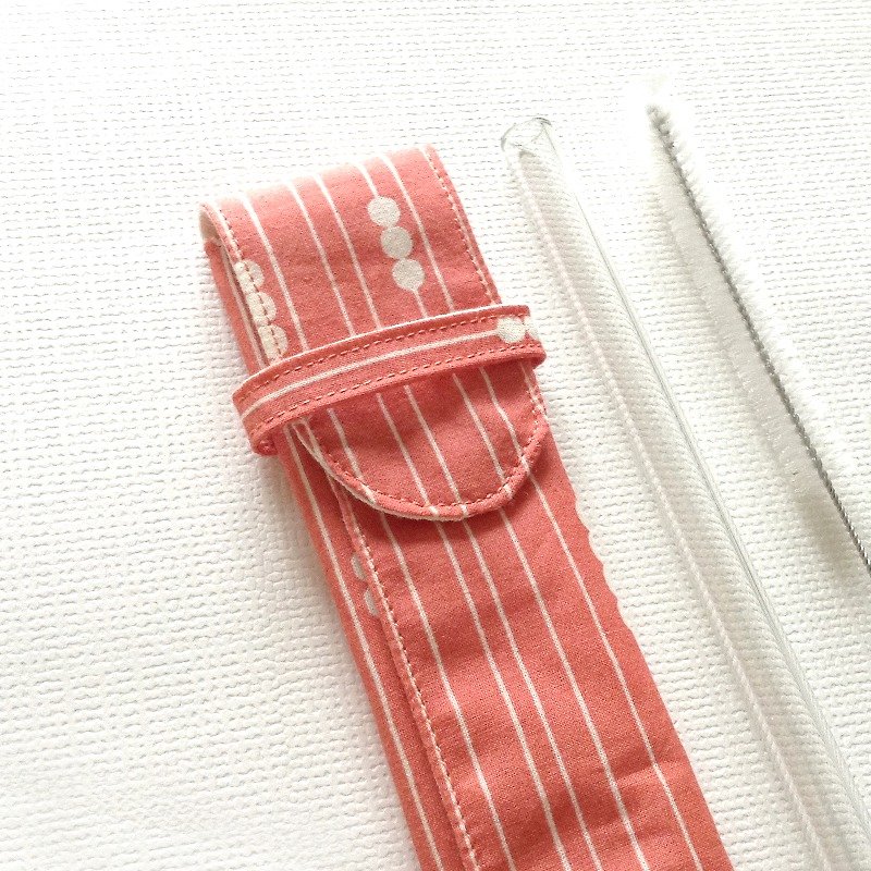 Has been revised / new version see copy link / organic cotton glass straw coral red / pouch + glass siphon + nylon bristles straw brush - Reusable Straws - Cotton & Hemp Red