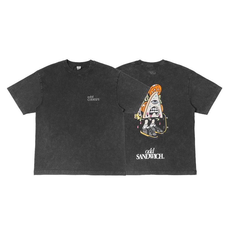odd CIRKUS × RFW odd SANDWICH TSHIRT 圖像短Tee / 水洗黑 - 女 T 恤 - 棉．麻 黑色