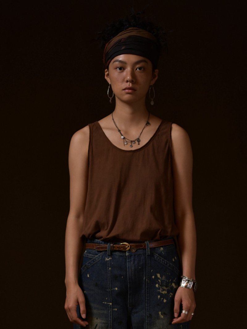 純色針織背心 純棉打底吊帶 (內搭外穿兩用) 灰褐 - 女 T 恤 - 棉．麻 咖啡色