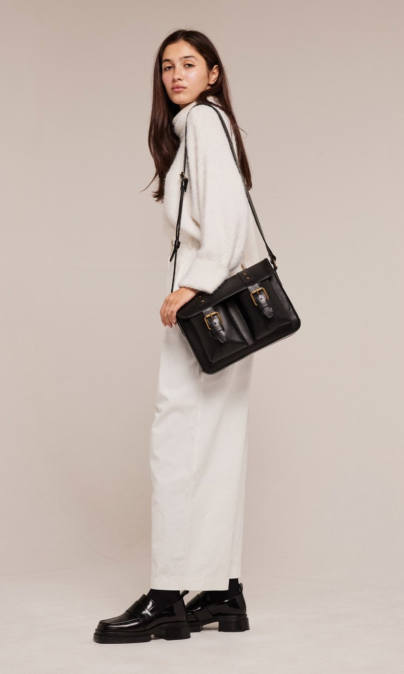 NOAH small black soft leather modern cross-body briefcase - กระเป๋าแมสเซนเจอร์ - หนังแท้ สีดำ