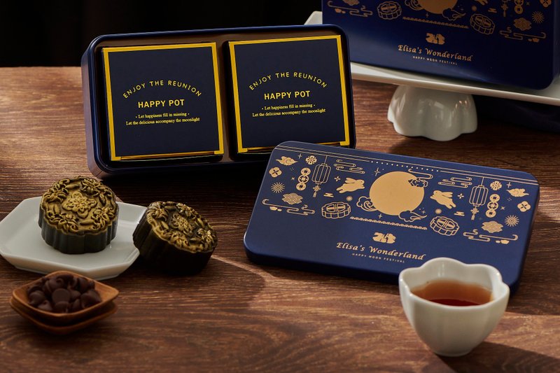 [Sweet Rabbit Qiaoyue] Mid-Autumn Japanese-style Momoyama mooncake coffret(the iron box cover can be printed with LOGO) - เค้กและของหวาน - อาหารสด สีน้ำเงิน