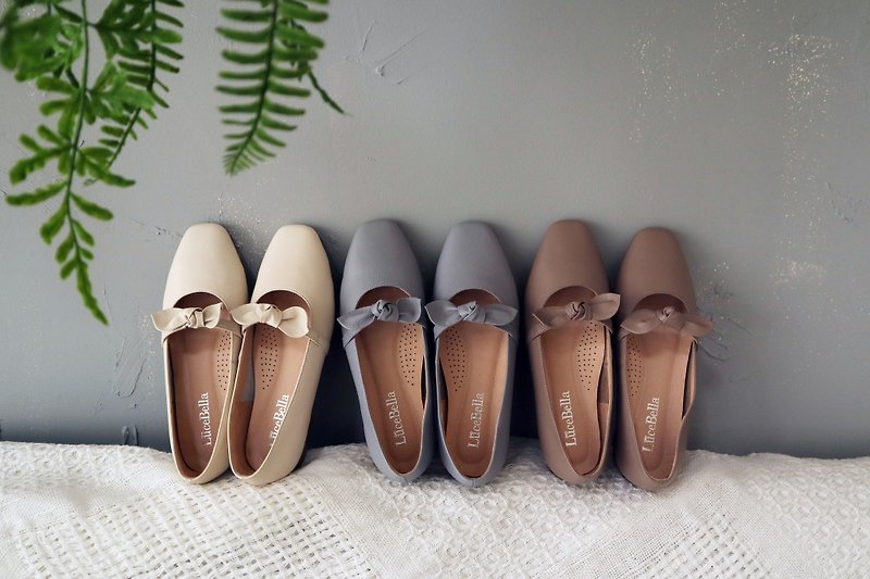 Japanese light and sweet [little butterfly] square toe ballet flats-Coco - Mary Jane Shoes & Ballet Shoes - Genuine Leather Brown