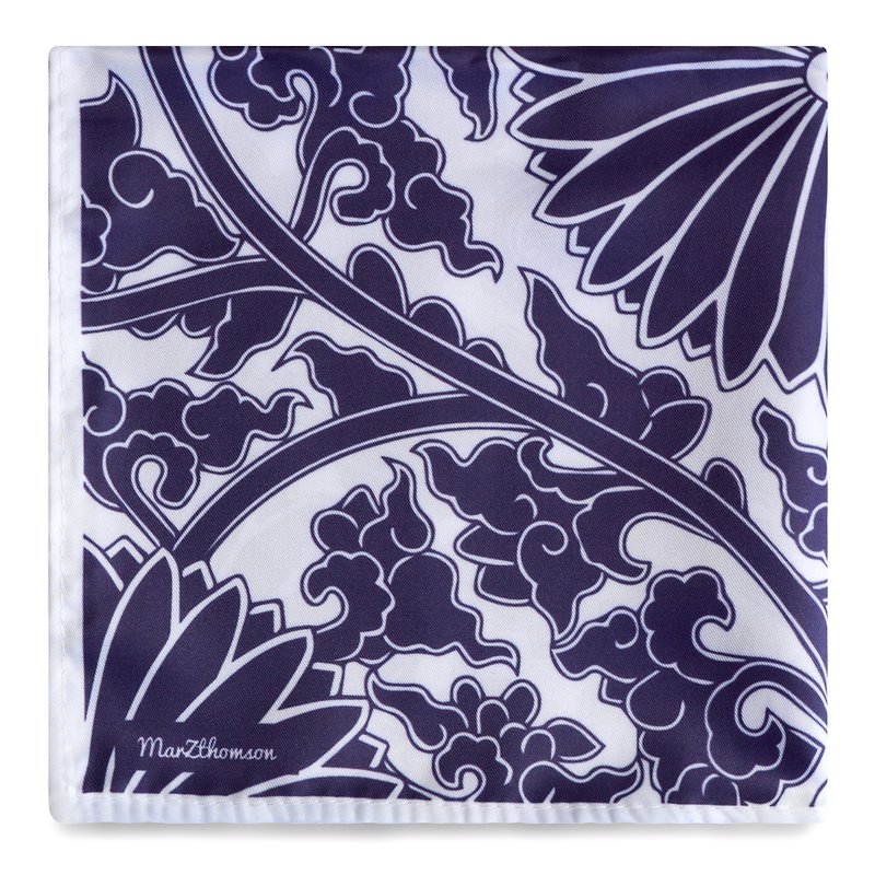 Peranakan Tiles Print Pocket Squares in Indigo Green Black Brown or Light Blue - Scarves - Polyester Blue
