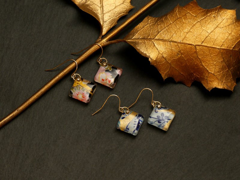 Ice Bricks_Frozen Zen_Japanese Yuzen Paper_Cubes_Frost - Earrings & Clip-ons - Resin Multicolor