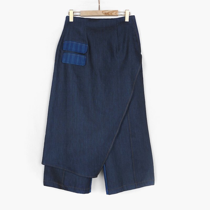 Blue Denim - Front and rear carpool line wide pants #U2015 - Women's Pants - Cotton & Hemp Blue