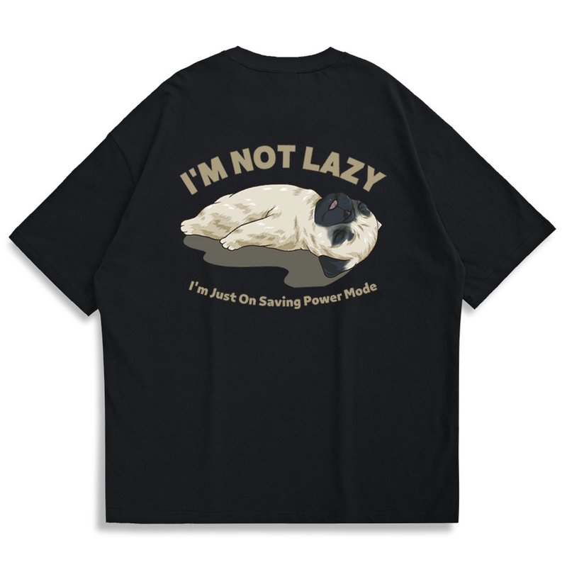 【CREEPS-STORE】I'm Not Lazy Pug Oversized Printed T-shirt - เสื้อยืดผู้ชาย - ผ้าฝ้าย/ผ้าลินิน หลากหลายสี