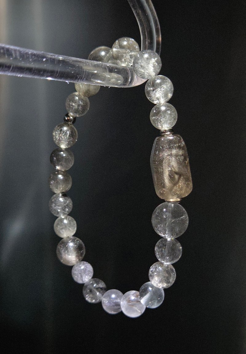 精品 黑銀鈦隨型 圓珠 手鏈 7-10MM設計款 招正財貴人袪煞 - 手鍊/手環 - 水晶 銀色