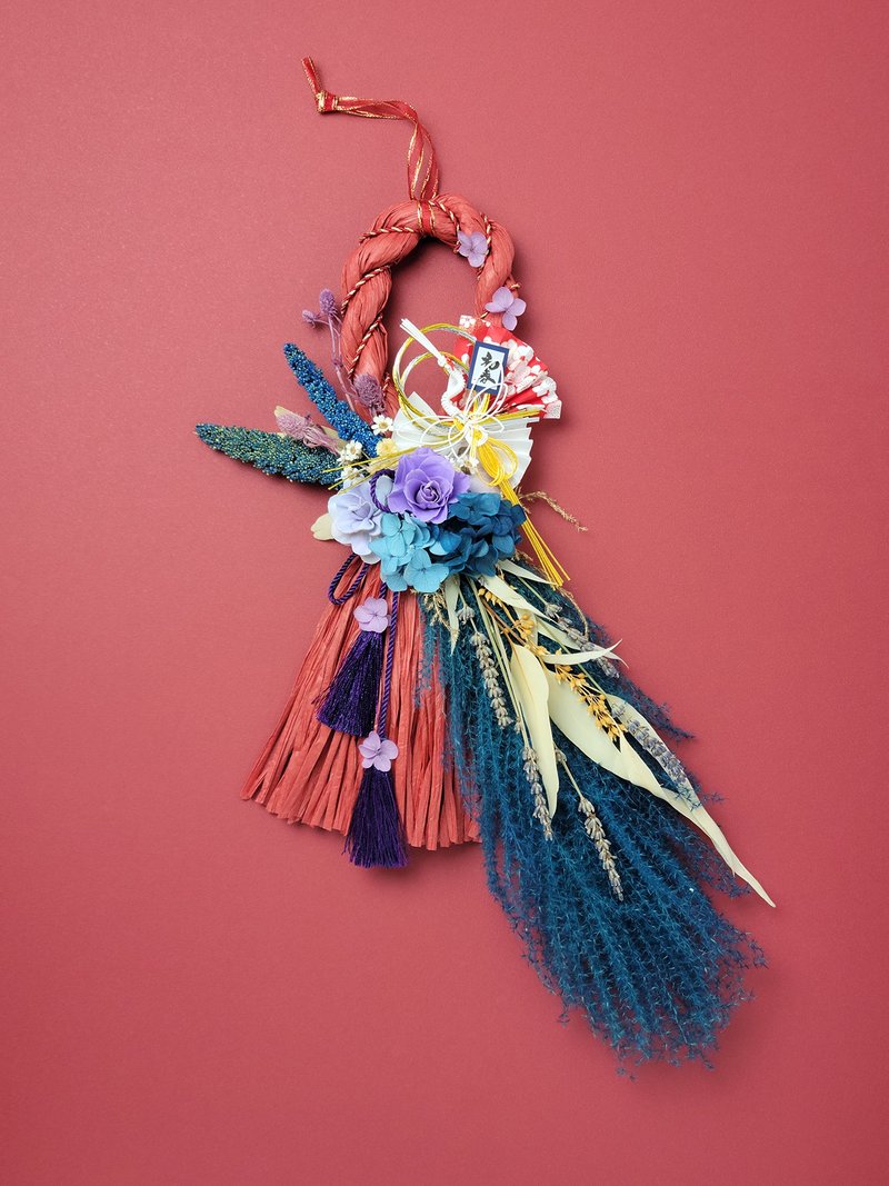 Japanese Blessing Note Rope - Vigorous Miscanthus Blue and Purple Department Optional Decorative Preserved Flowers - ช่อดอกไม้แห้ง - พืช/ดอกไม้ สีน้ำเงิน