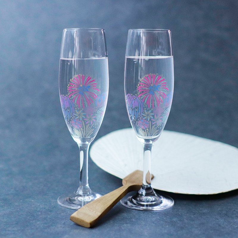 Set of 2 cool fireworks champagne glasses Enjoy the seasons with a glass that changes color with temperature - แก้วไวน์ - แก้ว หลากหลายสี