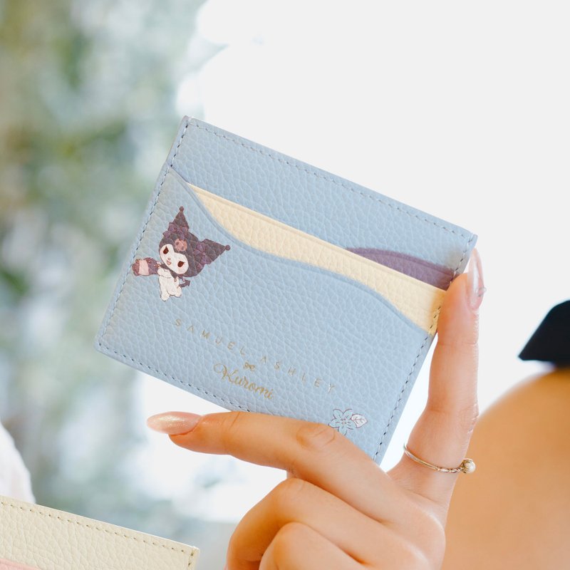 【CROSSOVER】Samuel Ashley x Kuromi Leather Card Holder - Ice Blue - Card Holders & Cases - Genuine Leather Blue