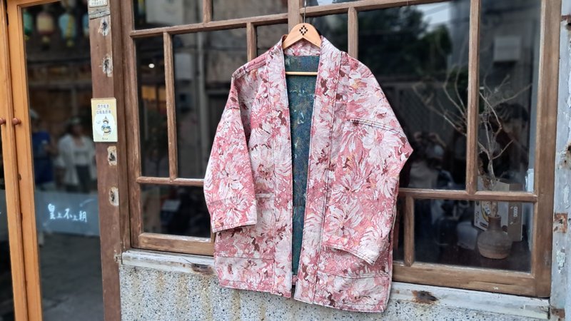 AMIN'S SHINY WORLD 愛慕莫內粉色提花 KIMONO - 女大衣/外套 - 棉．麻 粉紅色