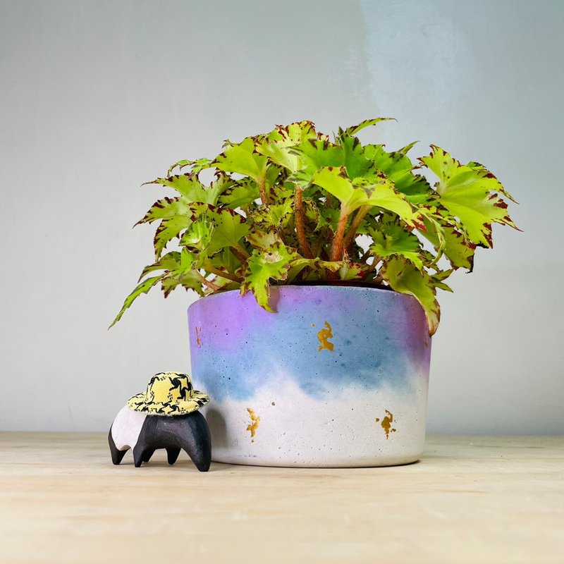 限量單品 手作厚實單品夢幻漸層藍紫色水泥盆 - 花瓶/花器 - 水泥 多色