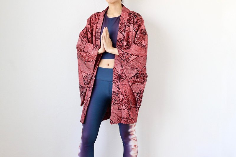 Shibori Haori Jacket, Japanese kimono, kimono top /4093 - 外套/大衣 - 絲．絹 紅色