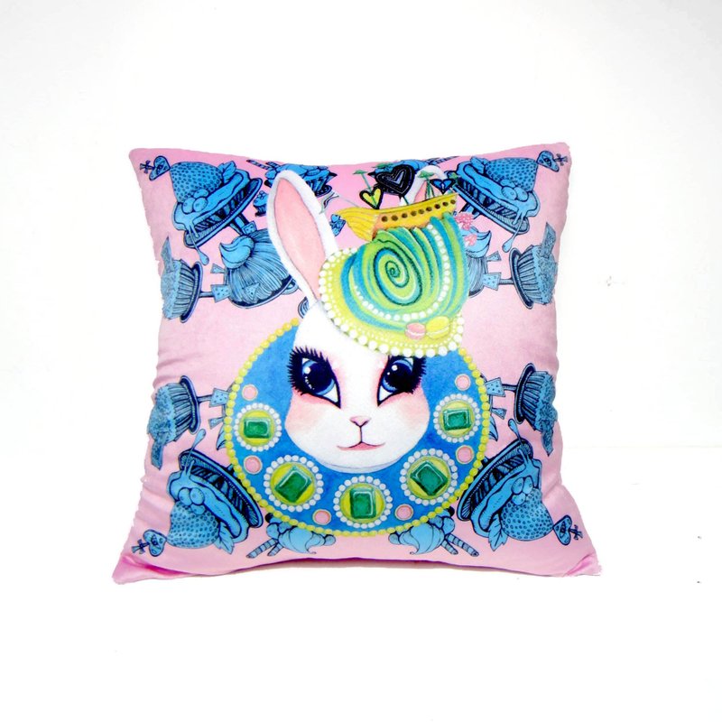 Gookaso original picture book design creation rabbit queen cartoon velvet printing pillow 45x45cm - หมอน - เส้นใยสังเคราะห์ สีน้ำเงิน