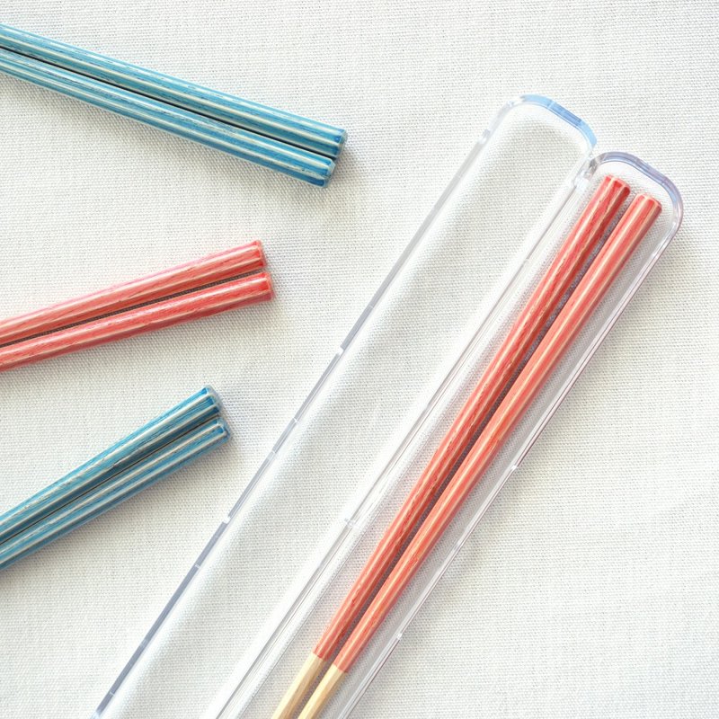 Rustic Chopsticks 23cm with Clear Case Natural Wood Cutlery Gift Present Japan - 筷子/筷架 - 木頭 紅色