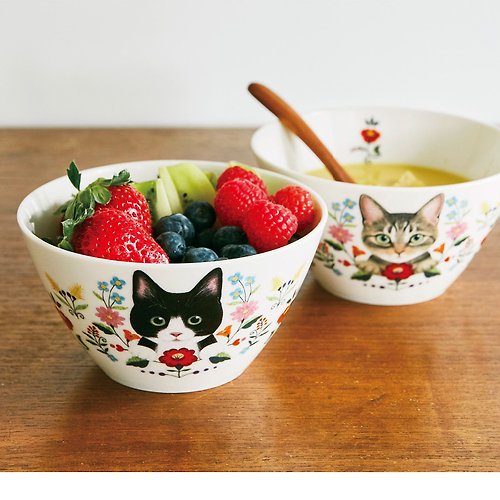 FELISSIMO (授權販售) Pinkoi 品牌形象館 【貓部】花與小貓系列瓷碗