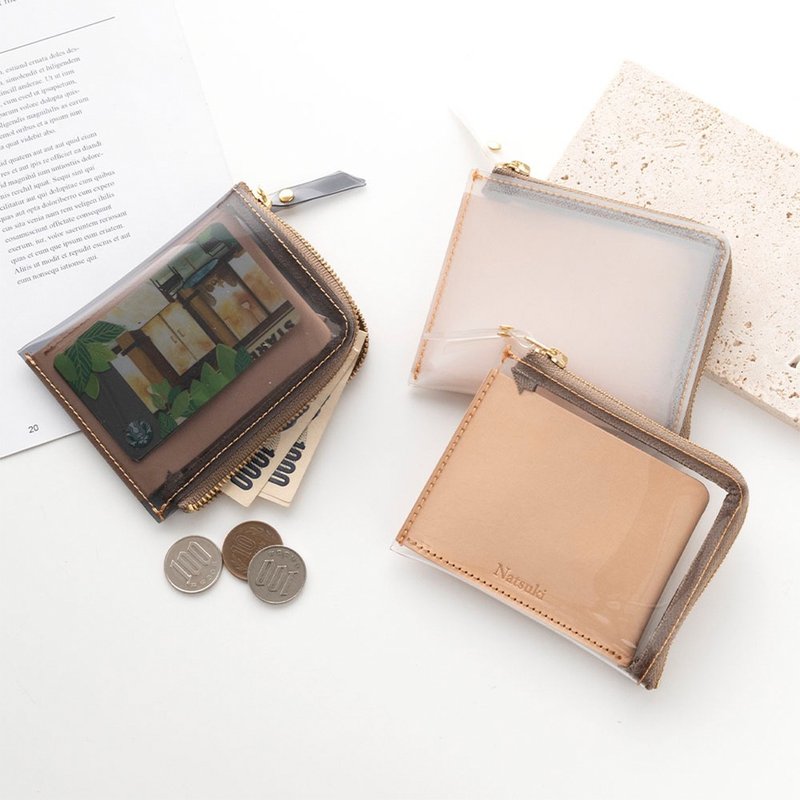 Coin Case [Clear, Personalized] PVC, Genuine Leather, Mini Wallet, Card Case, Engraved, Gift, HP16U - กระเป๋าใส่เหรียญ - หนังแท้ สีใส