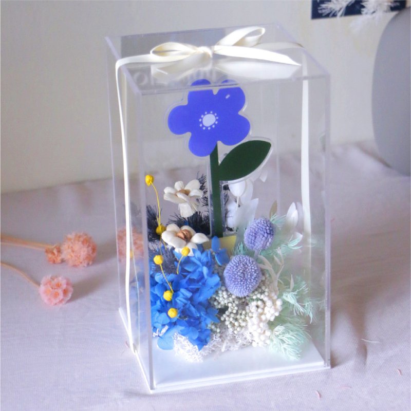 【壓克力永生花盒。藍色】情人節。開幕。居家擺飾 I 可自取 - 乾燥花/永生花 - 植物．花 藍色