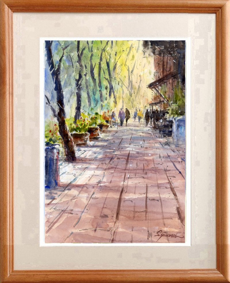 受注制作します　水彩画原画　木陰の歩道 - 海報/掛畫/掛布 - 紙 咖啡色