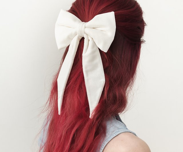 女性のための白いベルベットの弓、女の子のための夏の髪留めヘアボウクリップ - ショップ maili ヘアアクセサリー - Pinkoi