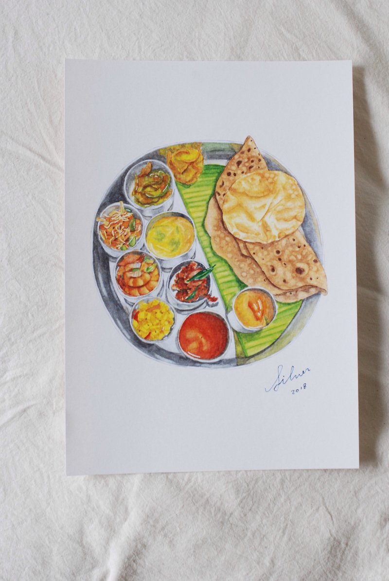 Silver-Yang Hand Drawing  Printing Drawing - The Indian food, Thali - Other - Paper Multicolor