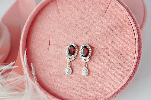 roseandmarry Drop Earrings Natural Garnet Silver 925