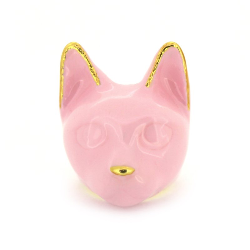 Rose Milk Cat Ring MurMurMarch Pastel pink Enamel Cat ring Statement ring Arts - แหวนทั่วไป - โลหะ สึชมพู