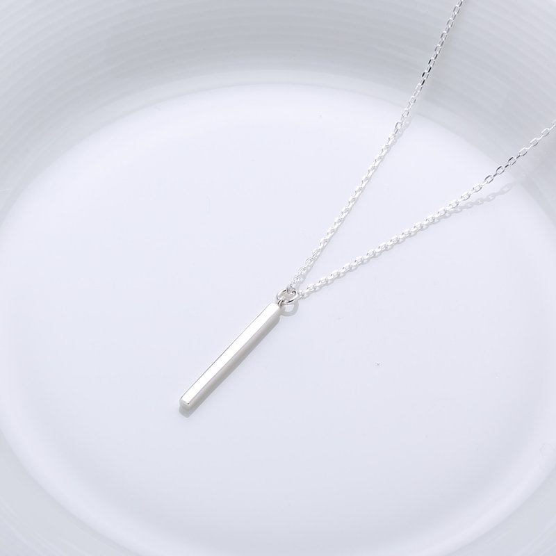 【Angel & Me】Geometry Rectangle Bar s925 sterling silver necklace birthday gift - สร้อยคอ - เงินแท้ สีเงิน