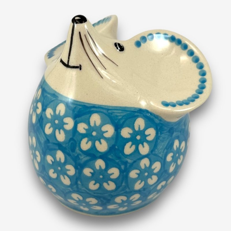 Polish hand-painted handmade pottery-mouse money box 11cm traditional totem series (blue) designer model - กระปุกออมสิน - ดินเผา สีน้ำเงิน