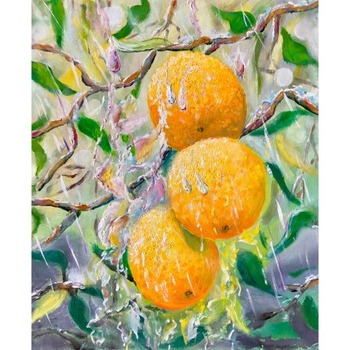 「海辺の蜜柑」　手描き　油絵　風景画　原画　油彩画 熱海」 手描き 油絵 風景画 原画 油彩画 - メルカリ