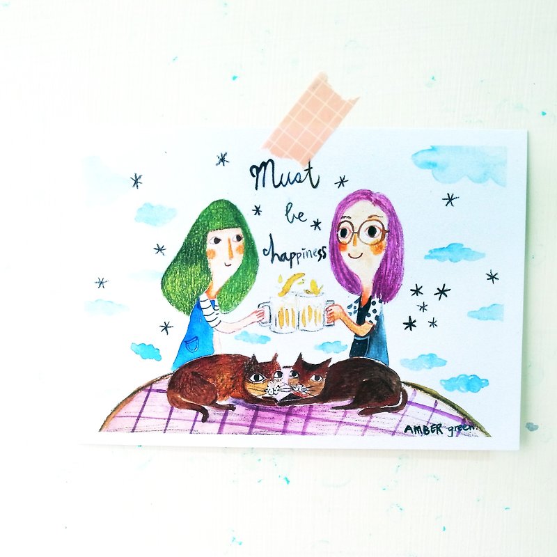 ✴ Hey, will be happy! Must be happiness✴ illustration postcard postcard - การ์ด/โปสการ์ด - กระดาษ สีม่วง