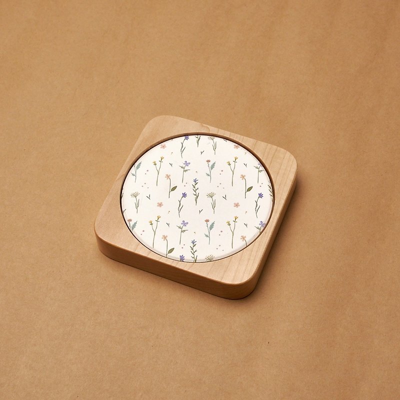Maple Wood Tray x Ceramic Absorbent Coaster (lowers) - ที่รองแก้ว - ไม้ สีนำ้ตาล