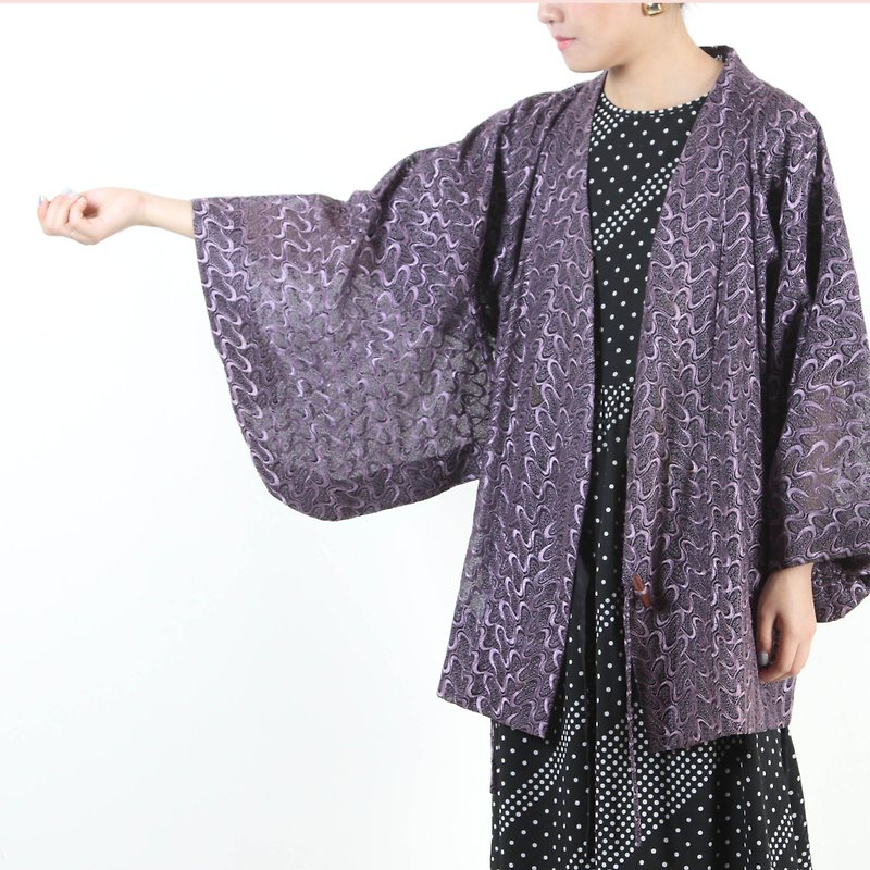 Purple jade lace vintage kimono feather weave - เสื้อแจ็คเก็ต - เส้นใยสังเคราะห์ สีม่วง
