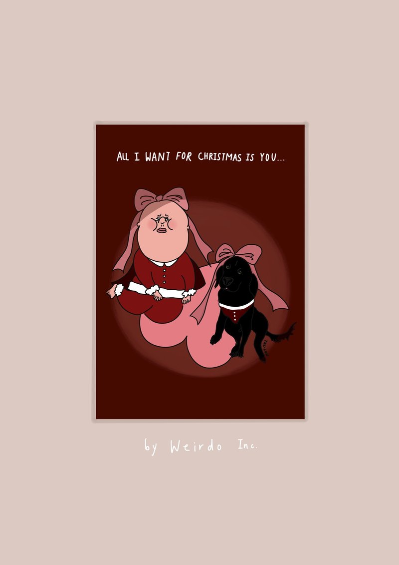 【聖誕卡片】All I WANT FOR CHRISTMAS IS... 黑狗勾!! - 卡片/明信片 - 紙 紅色